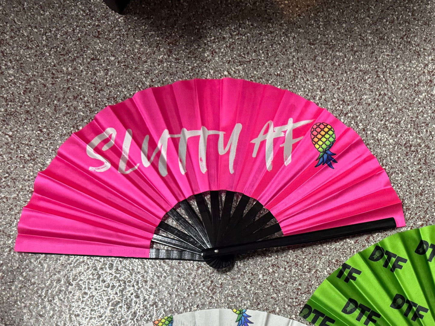Hot pink SLUTTYAF hand fan- UV reactive
