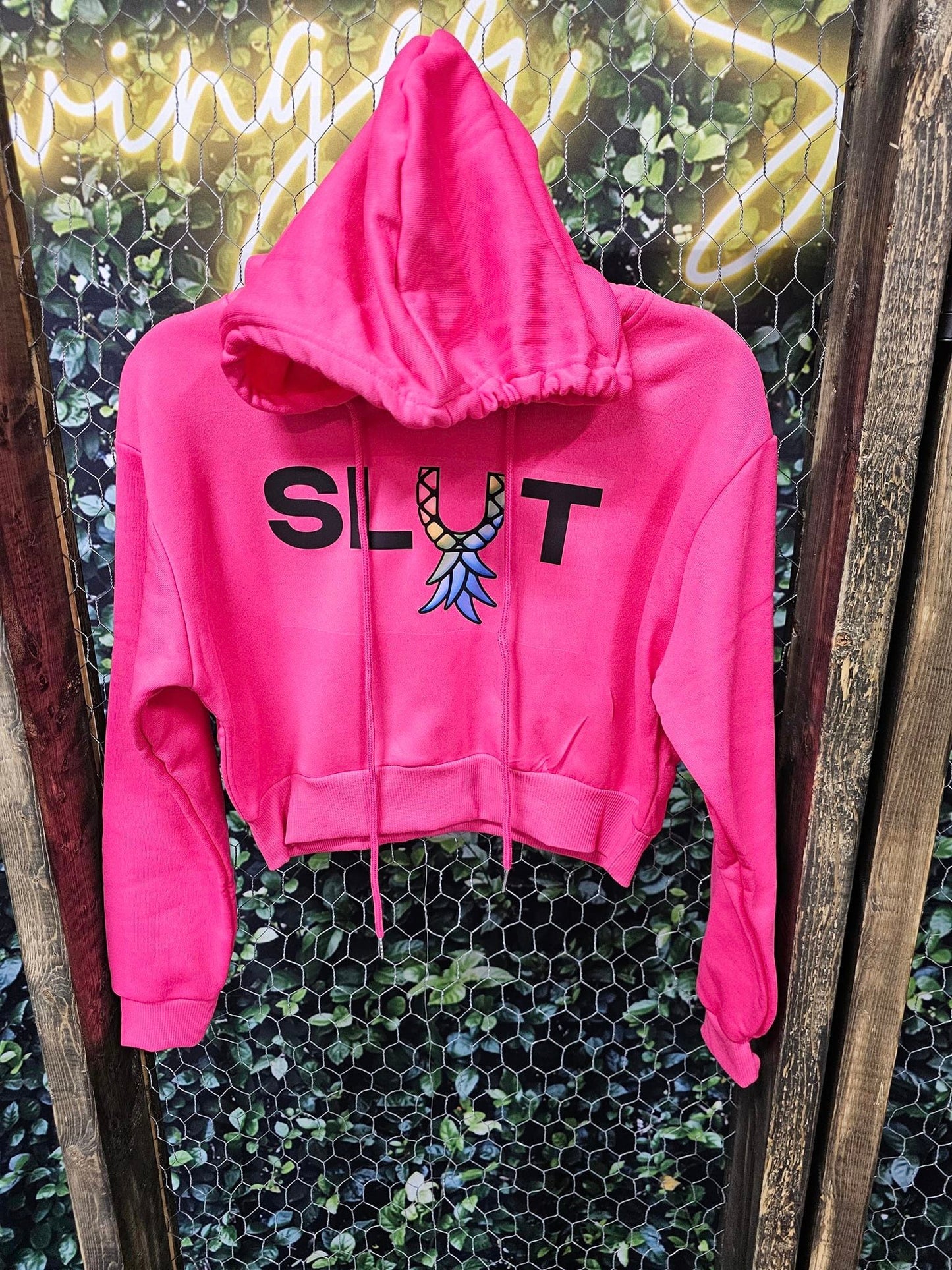 Hot pink women's SLUT hoodie