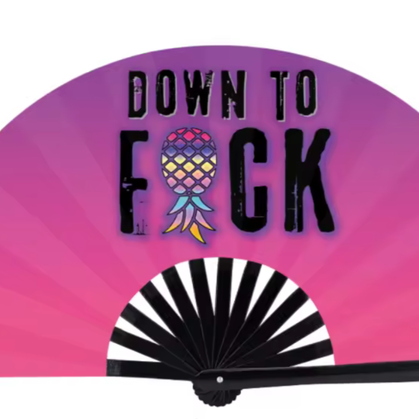 DTF pink and purple hand fan-