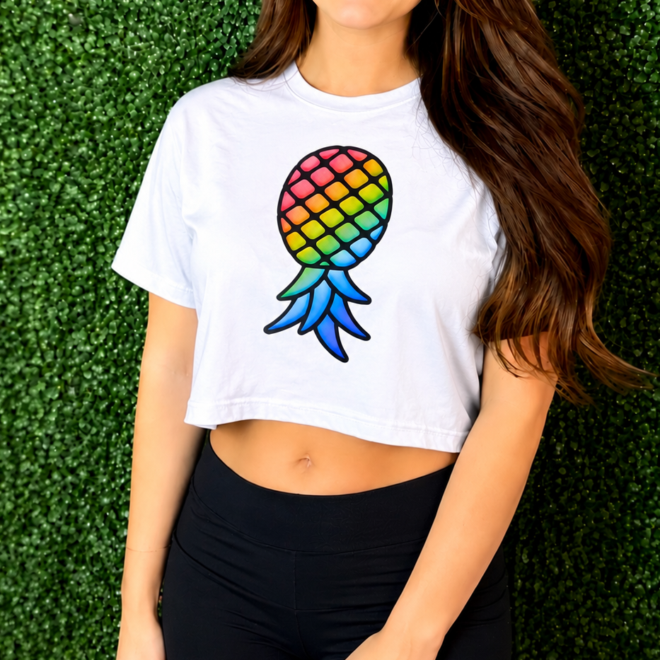 Women's White crop top- SS Pineapple