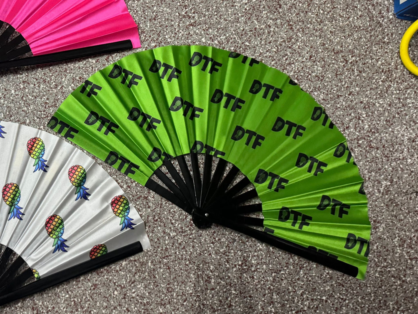 Neon green DTF hand fan- UV reactive