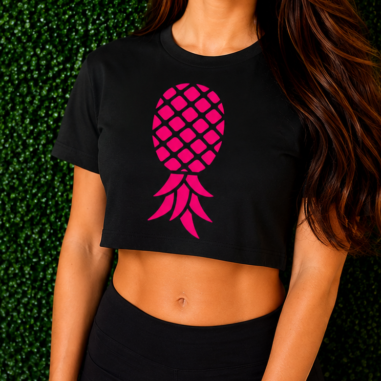 Pineapple crop top- Black & Watermelon pink