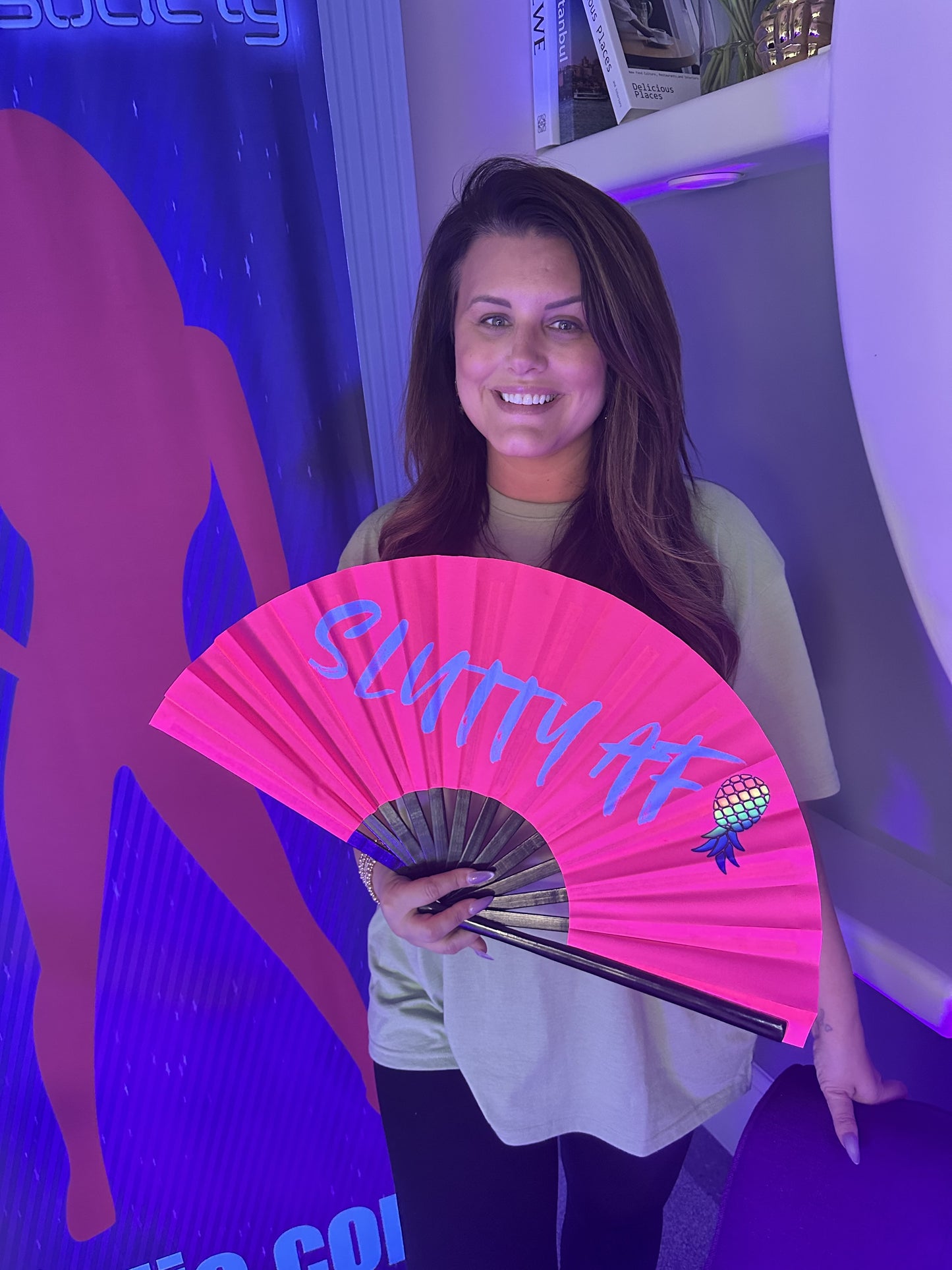 Hot pink SLUTTYAF hand fan- UV reactive