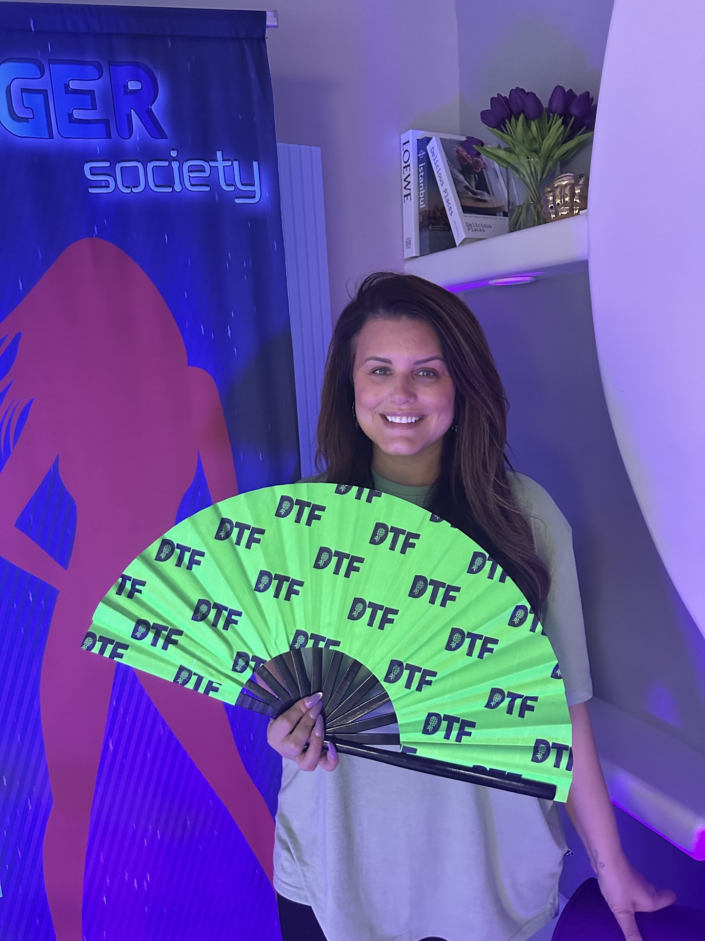 Neon green DTF hand fan- UV reactive