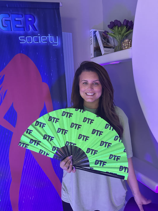 Neon green DTF hand fan- UV reactive