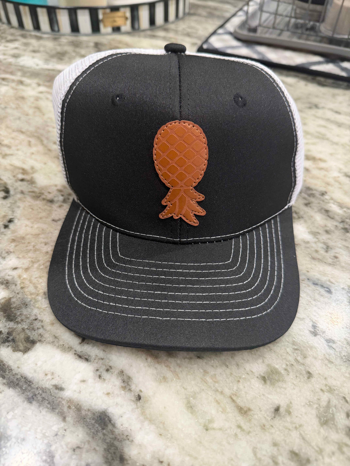 Grey leather patch hat