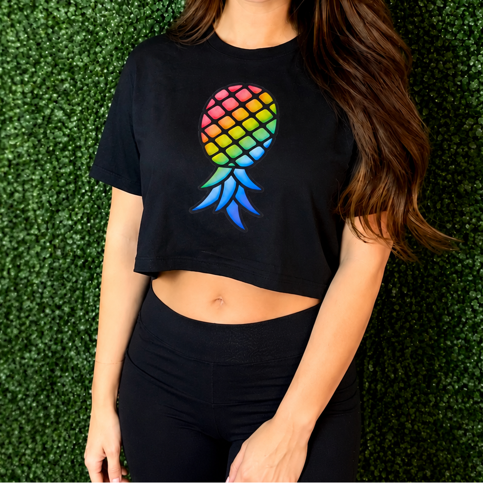 Women's Black crop top- SS Pineapple