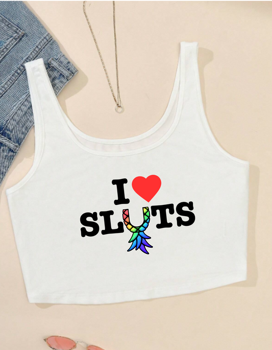 I LOVE SLUTS white crop top